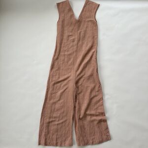 Gracemade Women's Linen V Neck Jumpsuit Size XS Pockets Hidden Zipper Wide Leg